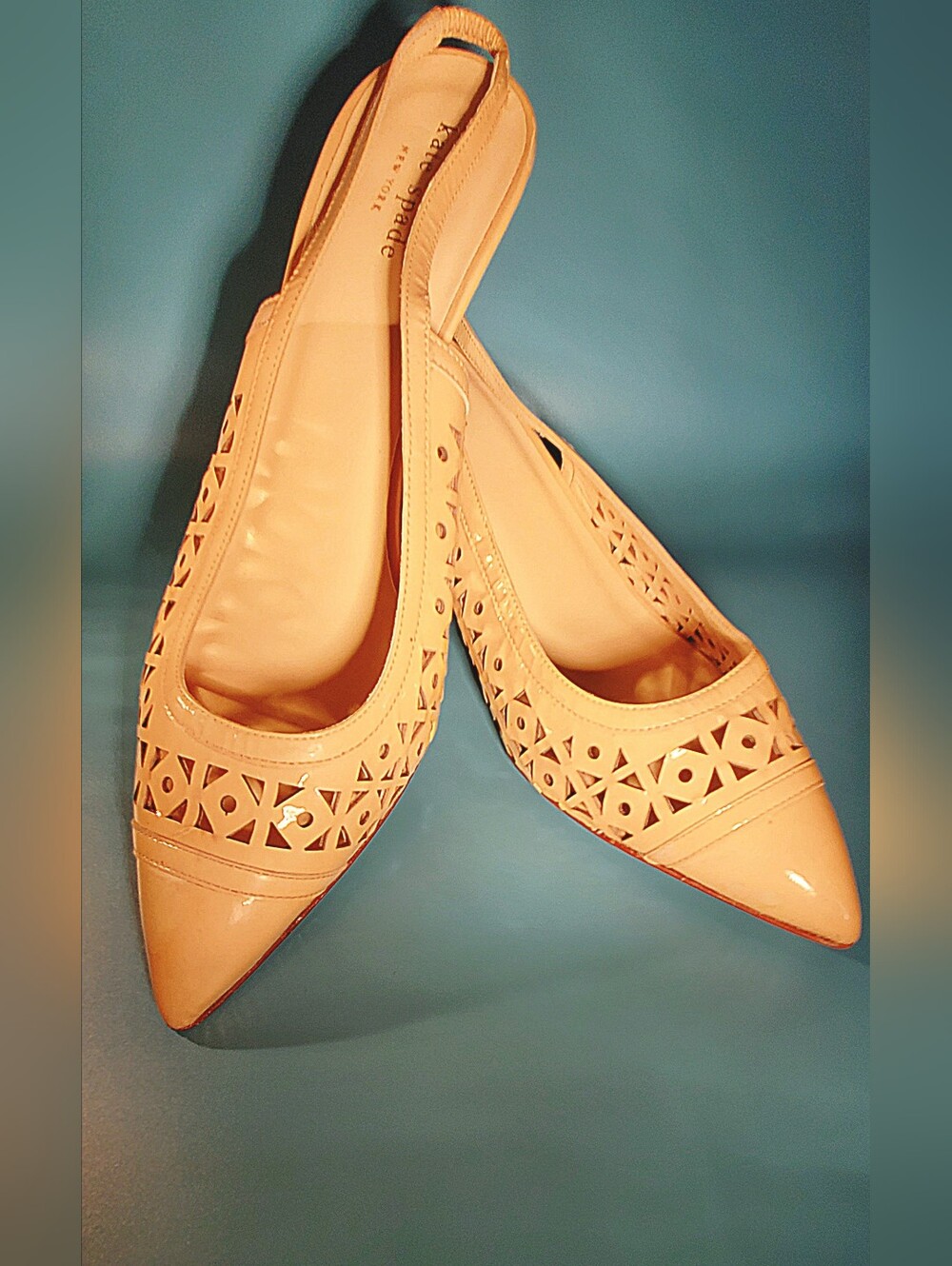 KATE SPADE♠️♠️ NY 'Jacey' slingback kitten heels in pink/beige patent leather~